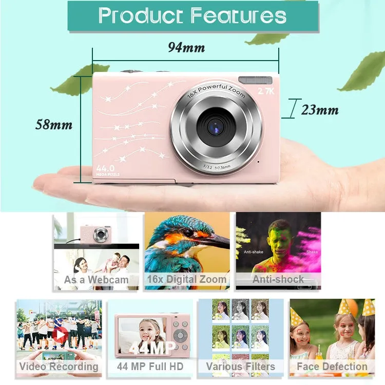 DC402 2.4 inch 44MP 16X Zoom 2.7K Full HD Digital Camera Children Card Camera, UK Plug