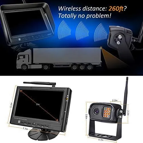 Digital Wireless Backup Camera System Kit, IP69K Waterproof Wireless Rear View Camera   7'' LCD Wireless Reversing Monitor for Trailer, RV, Bus, Trucks, Horse-trailer, School Bus, Farm Machine,etc