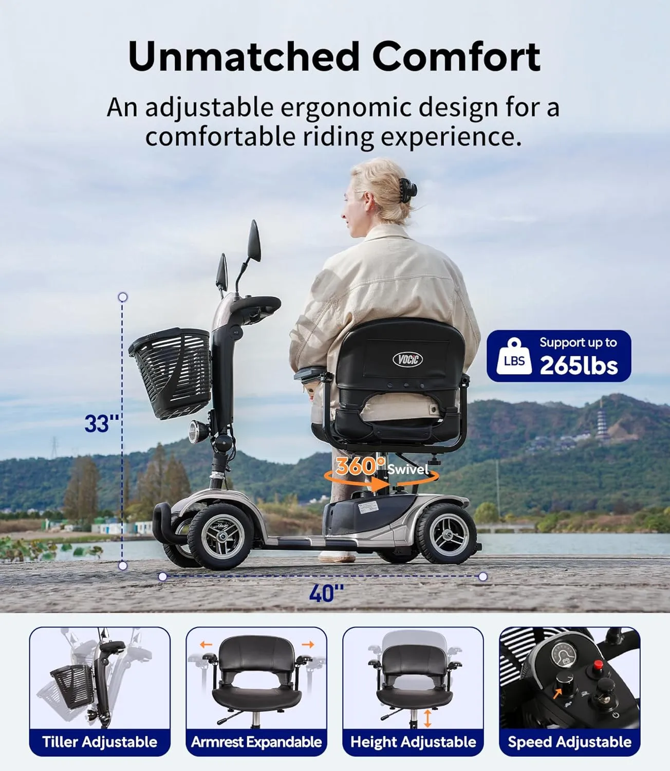 Electric Mobility Scooter I Powered All Terrain Motorized Scooter I Foldable Power Wheelchair  4 Wheel  I Model M523AS