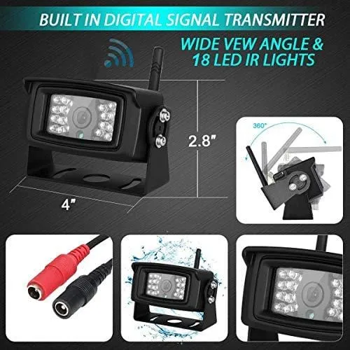 Emmako FHD 1080P Digital Wireless Backup Camera With 7'' DVR Monitor Support Split/Quard Screen  For Trailers,RV,5th Wheels High-Speed Observation System Adjustable Rear/Front View, Guide Lines ON/Off