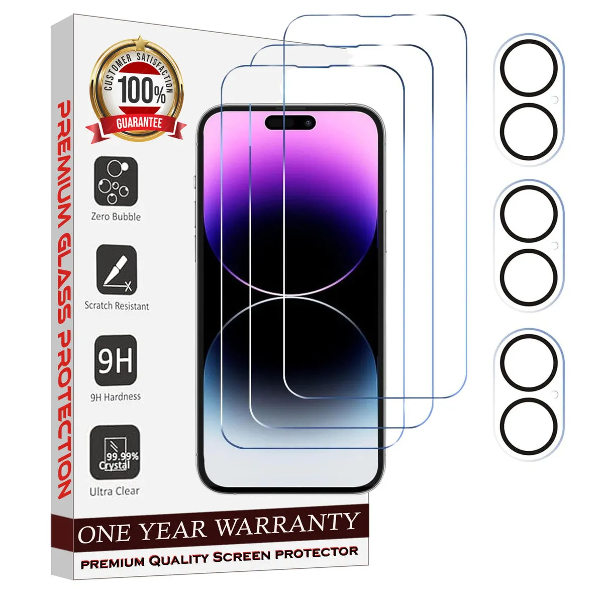 Entronix 6-Pack for Apple iPhone 16 Plus, 3 Clear Tempered Glass Screen Protectors & 3 Camera Lens Protectors
