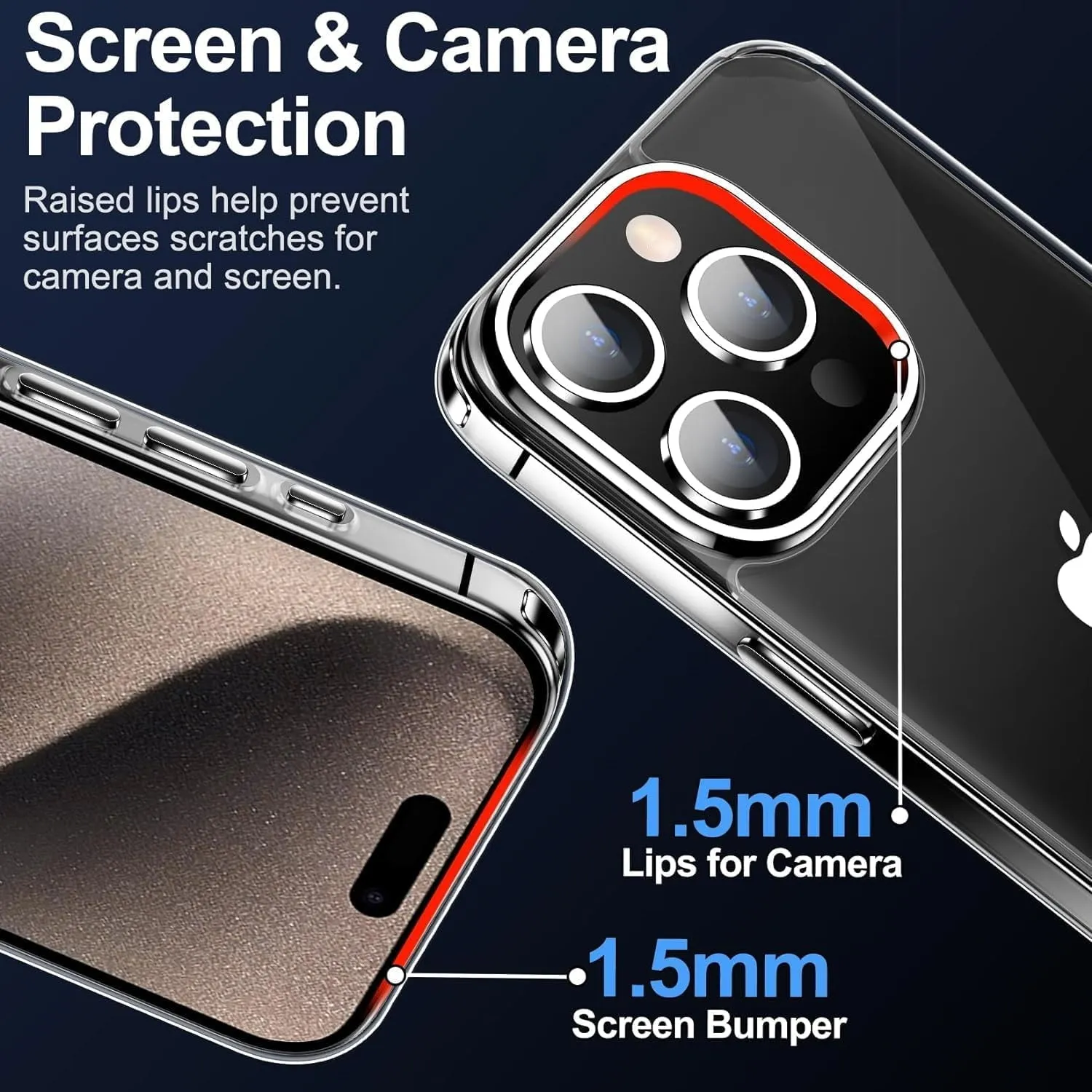 Entronix Case Heavy Duty Transparent Case Designed for Apple iPhone 14 Clear with 2 Screen Protector and Camera Lens, Shockproof Dropproof Slim Case