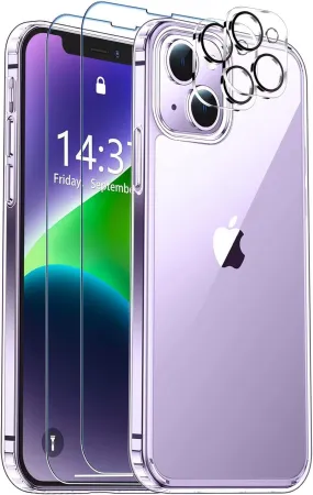 Entronix Case Heavy Duty Transparent Case Designed for Apple iPhone 14 Clear with 2 Screen Protector and Camera Lens, Shockproof Dropproof Slim Case