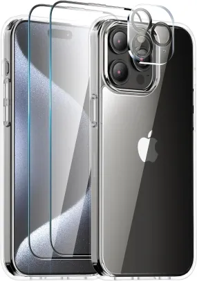 Entronix Case Heavy Duty Transparent Case for Apple iPhone 15 Pro Max Clear with 2 Screen Protector and 1 Camera Lens, Shockproof Dropproof Slim Case