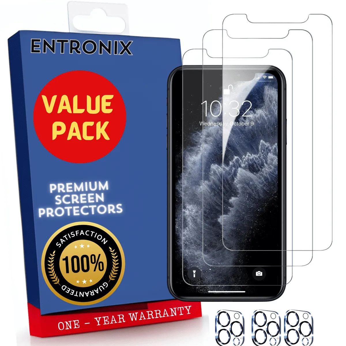 Entronix Case Screen Protector Bundle with Camera Cover Designed for Apple iPhone 11 Pro Clear 9H Hardness,Bubble Free Easy Install, 3 PACK
