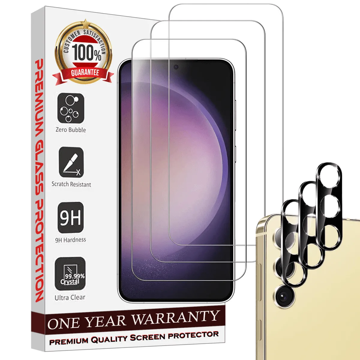 Entronix Case Screen Protector Bundle with Camera Cover for Samsung Galaxy S23 Plus Clear Built Anti Scratch, Bubble Free Easy Install, 3 PACK