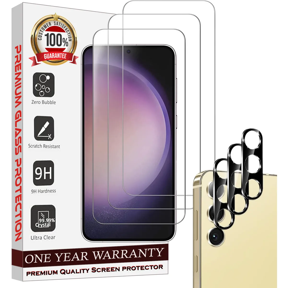 Entronix Case Screen Protector Bundle with Camera Cover for Samsung Galaxy S23 Plus Clear Built Anti Scratch, Bubble Free Easy Install, 3 PACK