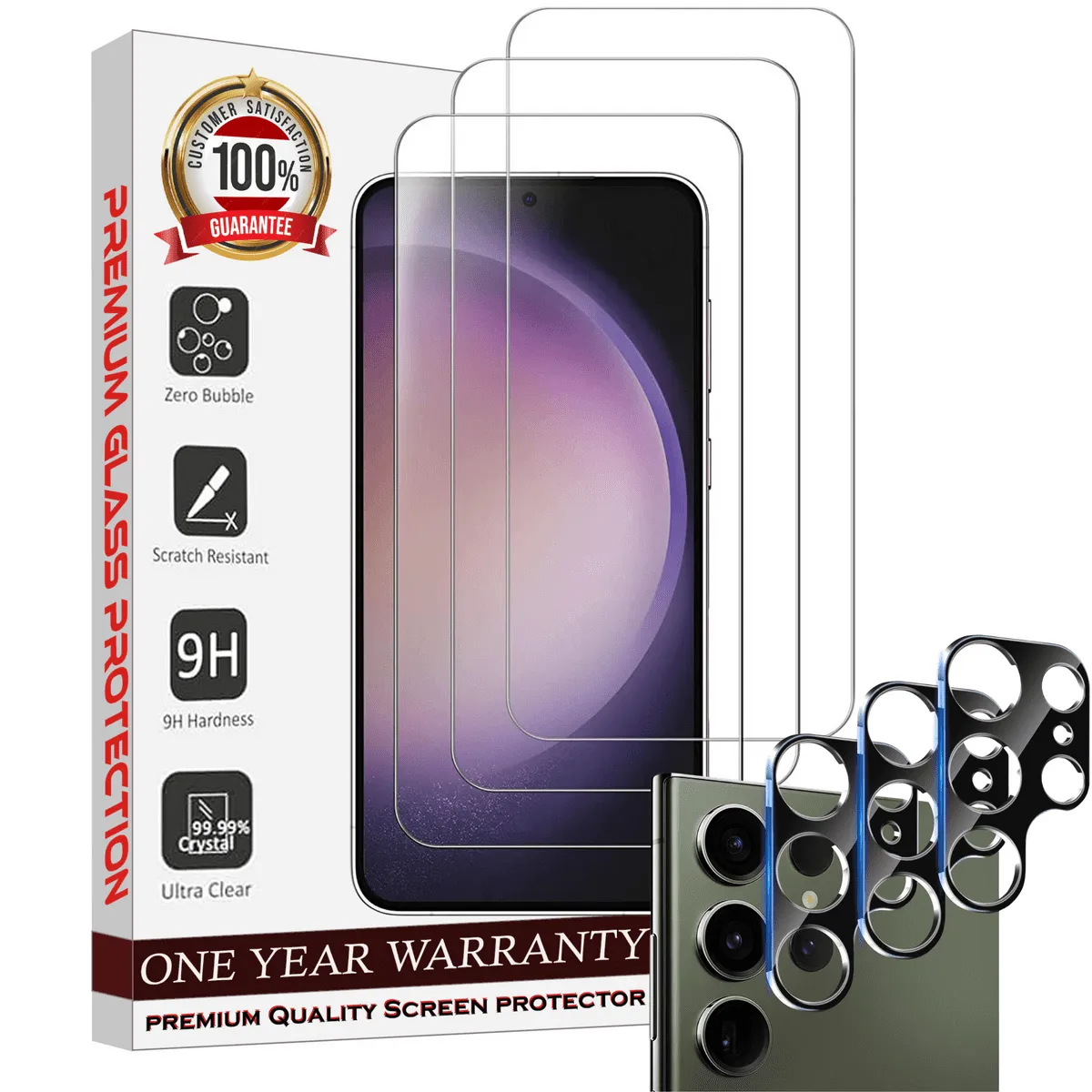 Entronix Case Screen Protector Bundle with Camera Cover for Samsung Galaxy S23 Ultra Clear Built Anti Scratch, Bubble Free Easy Install, 3 PACK