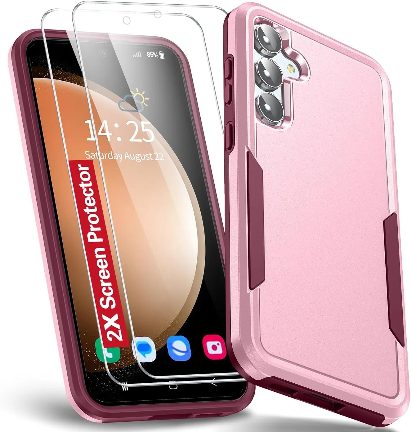 Entronix Heavy Duty Case Designed for Samsung Galaxy A14 Case with 2 Pack Tempered Glass Screen Protector, Shockproof Dropproof Anti-Scratch Case