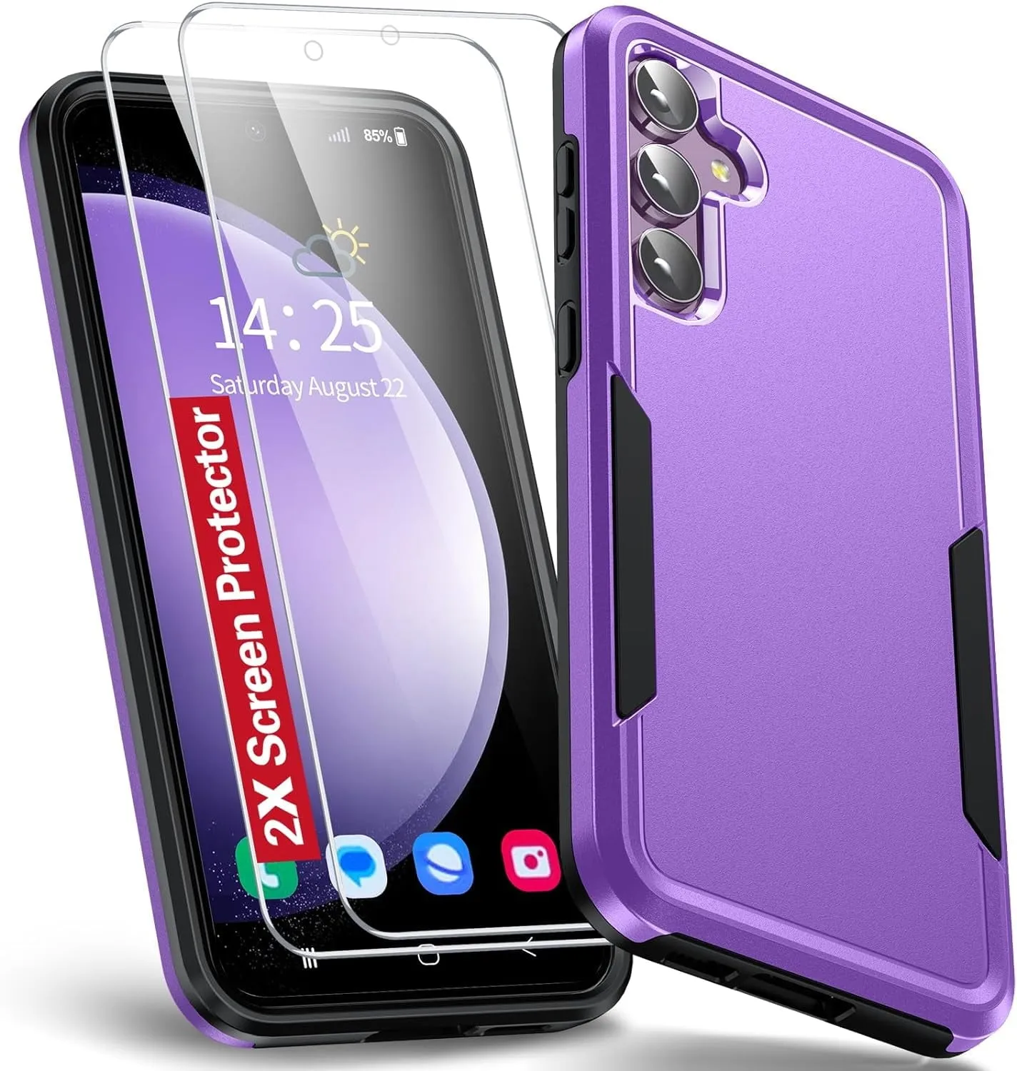 Entronix Heavy Duty Case Designed for Samsung Galaxy A14 Case with 2 Pack Tempered Glass Screen Protector, Shockproof Dropproof Anti-Scratch Case