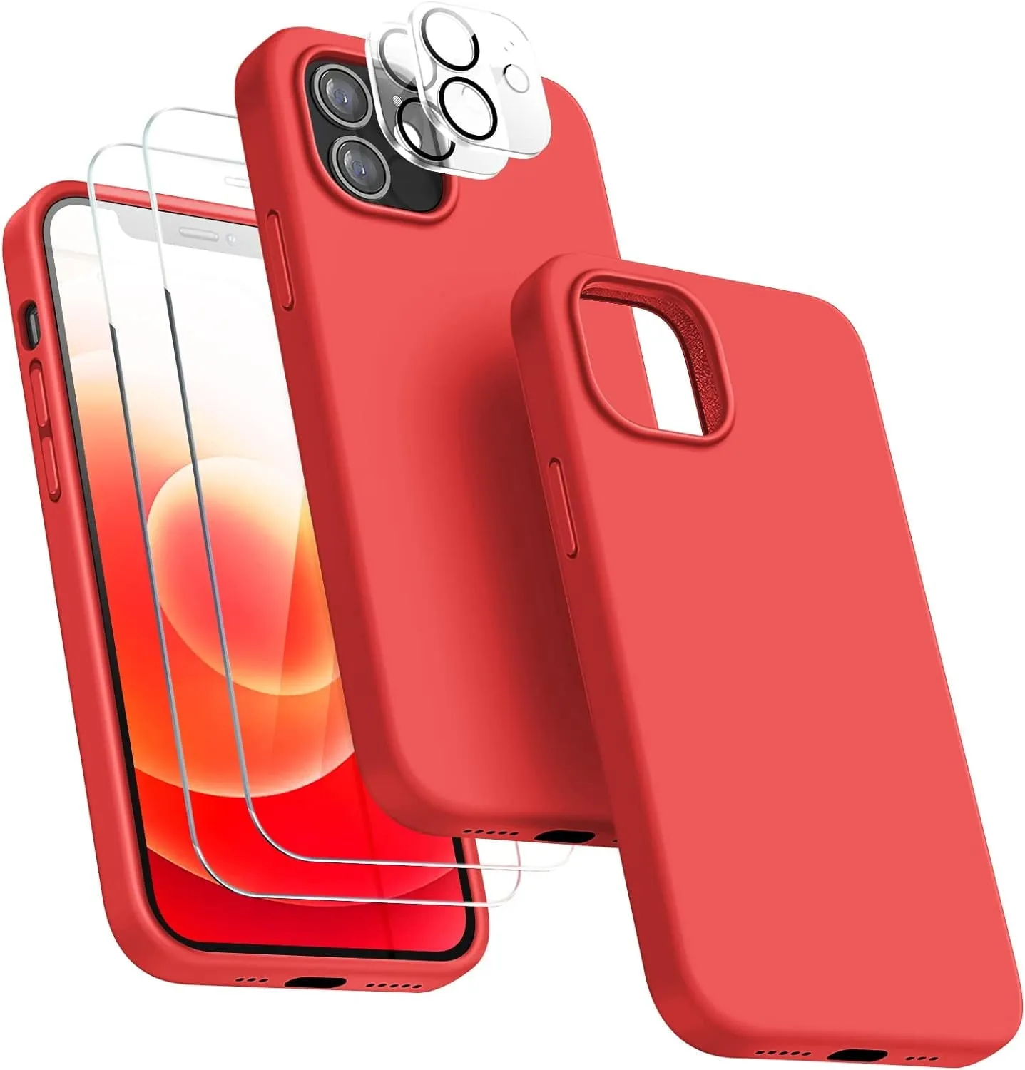 Entronix Silicone Case Designed for Apple iPhone 11 Liquid Silicone Case, 5 in 1 Bundle with 2 Clear Tempered Glass and 2 Camera Lens Shockproof Case