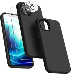 Entronix Silicone Case Designed for Apple iPhone 11 Liquid Silicone Case, 5 in 1 Bundle with 2 Clear Tempered Glass and 2 Camera Lens Shockproof Case