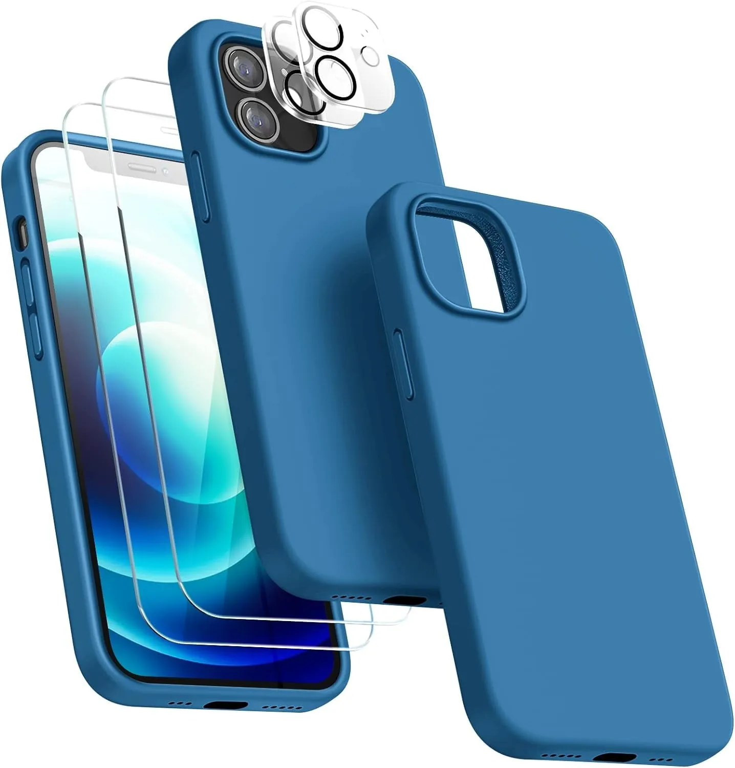 Entronix Silicone Case Designed for Apple iPhone 11 Liquid Silicone Case, 5 in 1 Bundle with 2 Clear Tempered Glass and 2 Camera Lens Shockproof Case