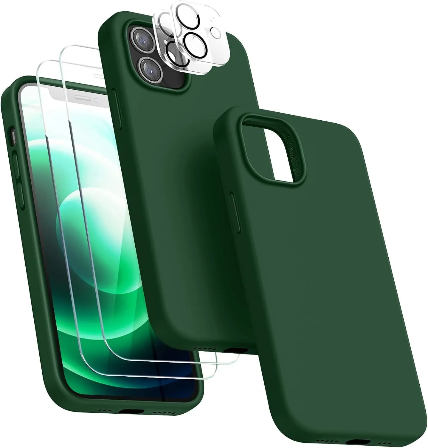 Entronix Silicone Case Designed for Apple iPhone 11 Liquid Silicone Case, 5 in 1 Bundle with 2 Clear Tempered Glass and 2 Camera Lens Shockproof Case