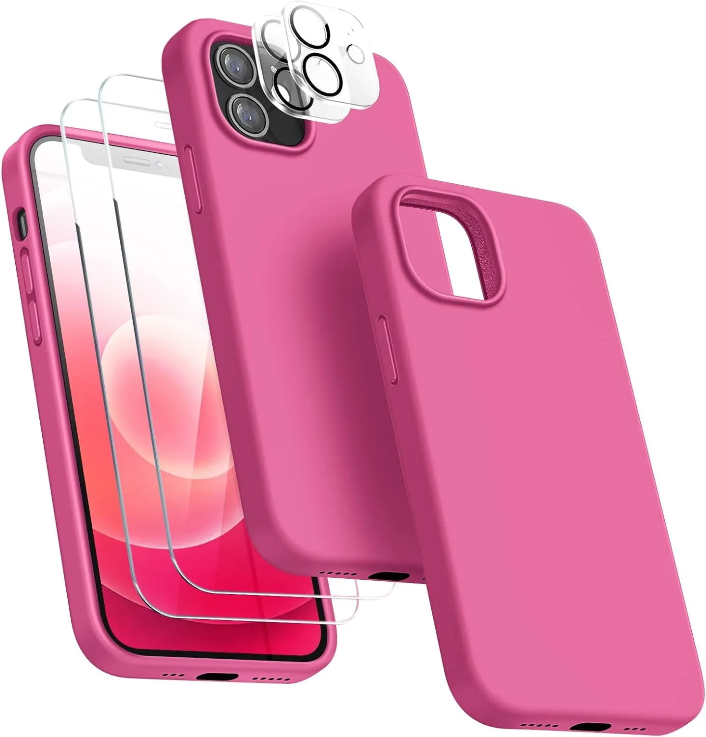 Entronix Silicone Case Designed for Apple iPhone 11 Liquid Silicone Case, 5 in 1 Bundle with 2 Clear Tempered Glass and 2 Camera Lens Shockproof Case