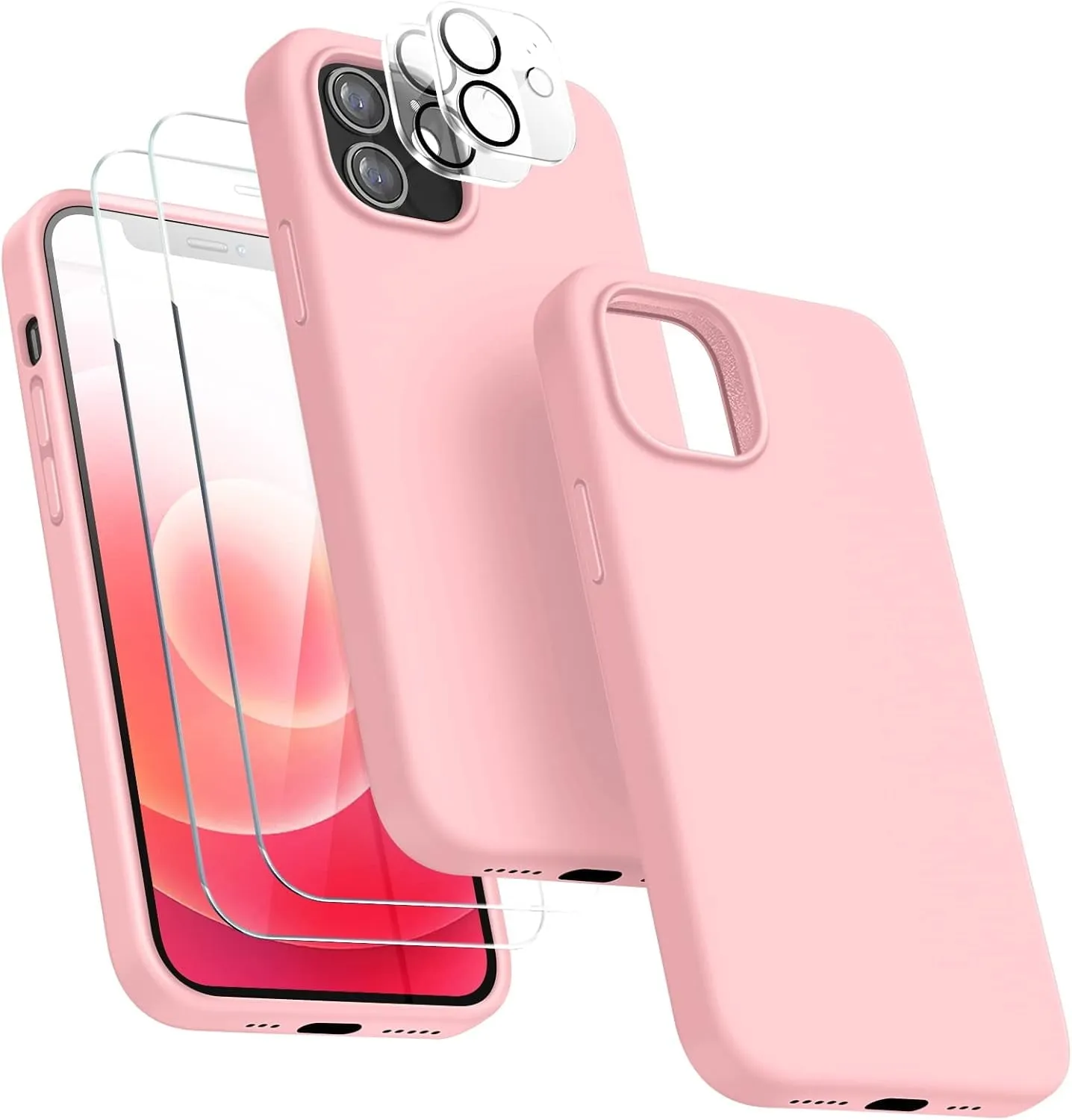 Entronix Silicone Case Designed for Apple iPhone 11 Liquid Silicone Case, 5 in 1 Bundle with 2 Clear Tempered Glass and 2 Camera Lens Shockproof Case