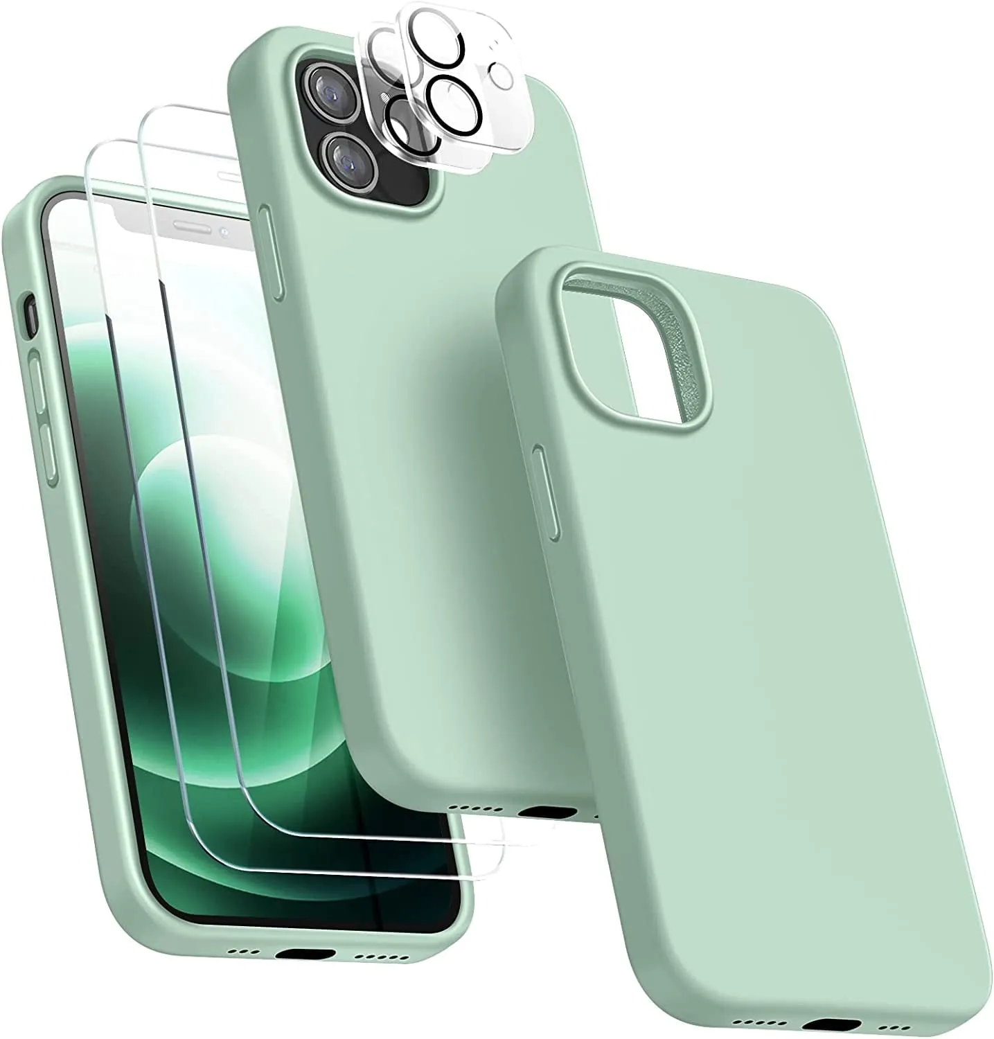 Entronix Silicone Case Designed for Apple iPhone 11 Liquid Silicone Case, 5 in 1 Bundle with 2 Clear Tempered Glass and 2 Camera Lens Shockproof Case