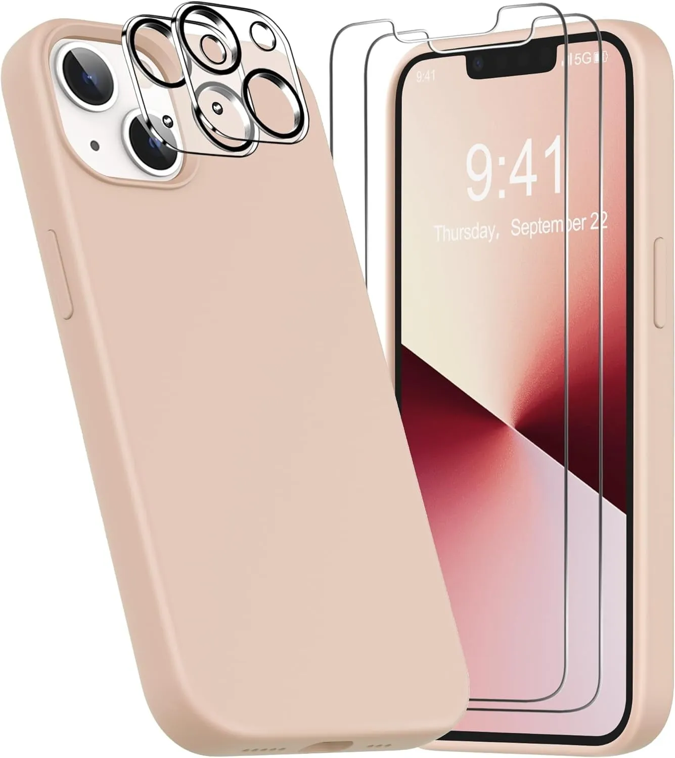 Entronix Silicone Case Designed for Apple iPhone 11 Liquid Silicone Case, 5 in 1 Bundle with 2 Clear Tempered Glass and 2 Camera Lens Shockproof Case