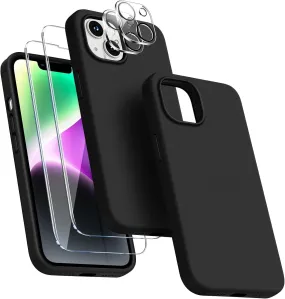 Entronix Silicone Case Designed for Apple iPhone 13 Liquid Silicone Case, 5 in 1 Bundle with 2 Clear Tempered Glass and 2 Camera Lens Shockproof Case