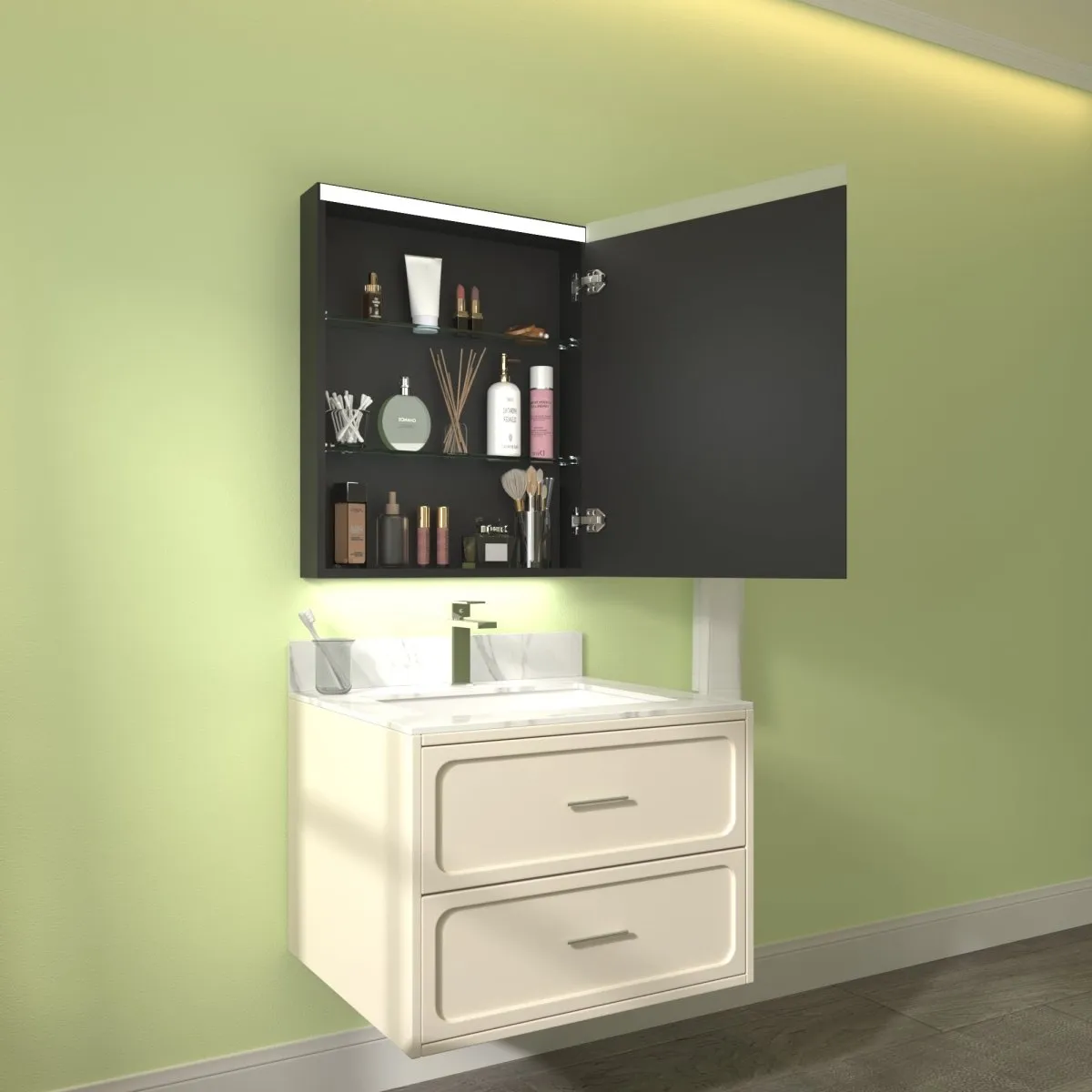 ExBrite 24" W x 30" H LED Light Bathroom Medicine Cabinet with Mirror,Hinge on the Right