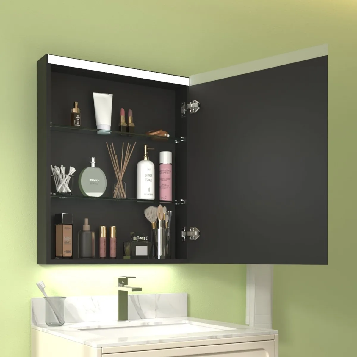 ExBrite 24" W x 30" H LED Light Bathroom Medicine Cabinet with Mirror,Hinge on the Right