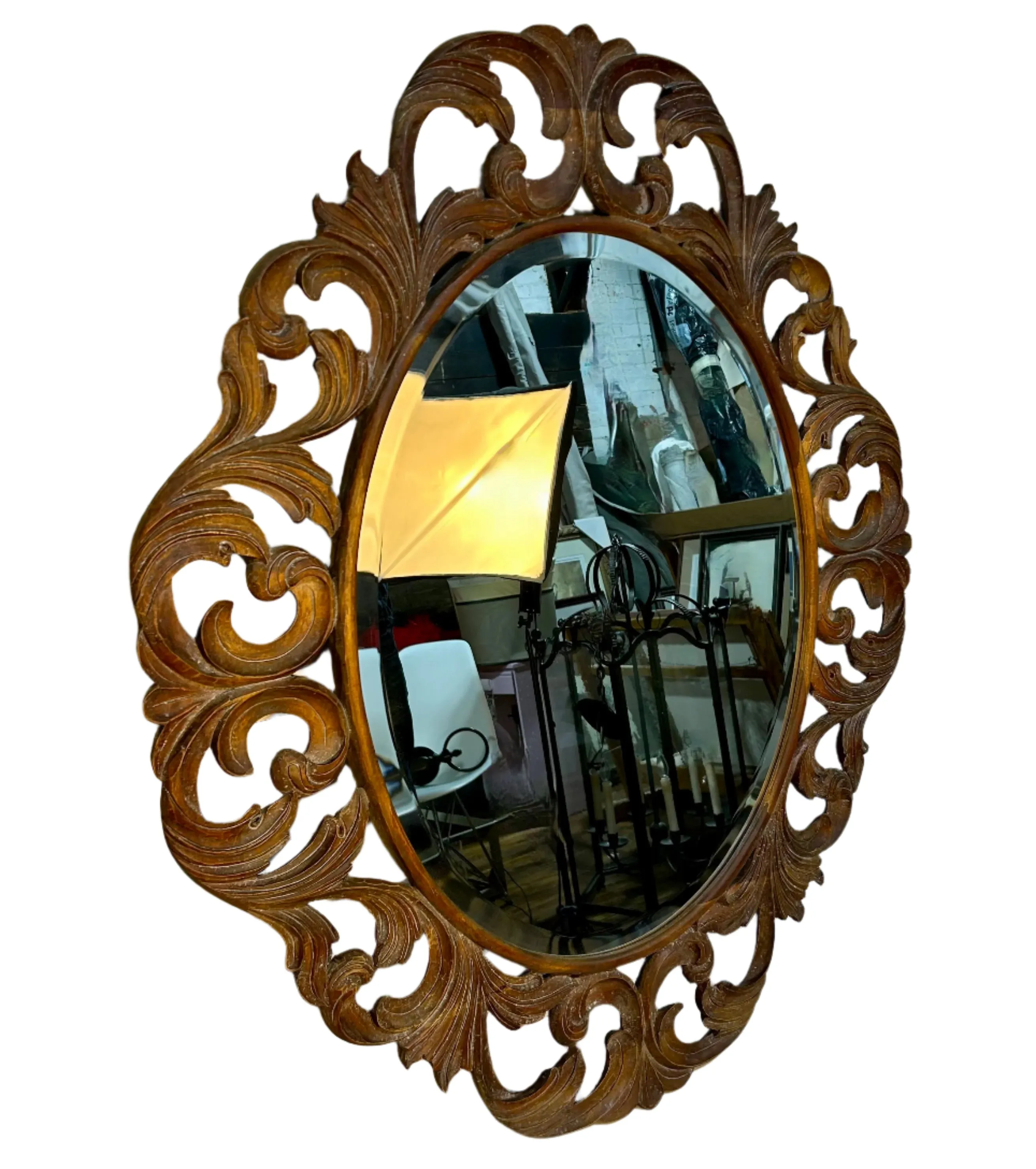 Harrison Gil Carved Wood Oval Mirror, Hangs Vertical or Horizontal