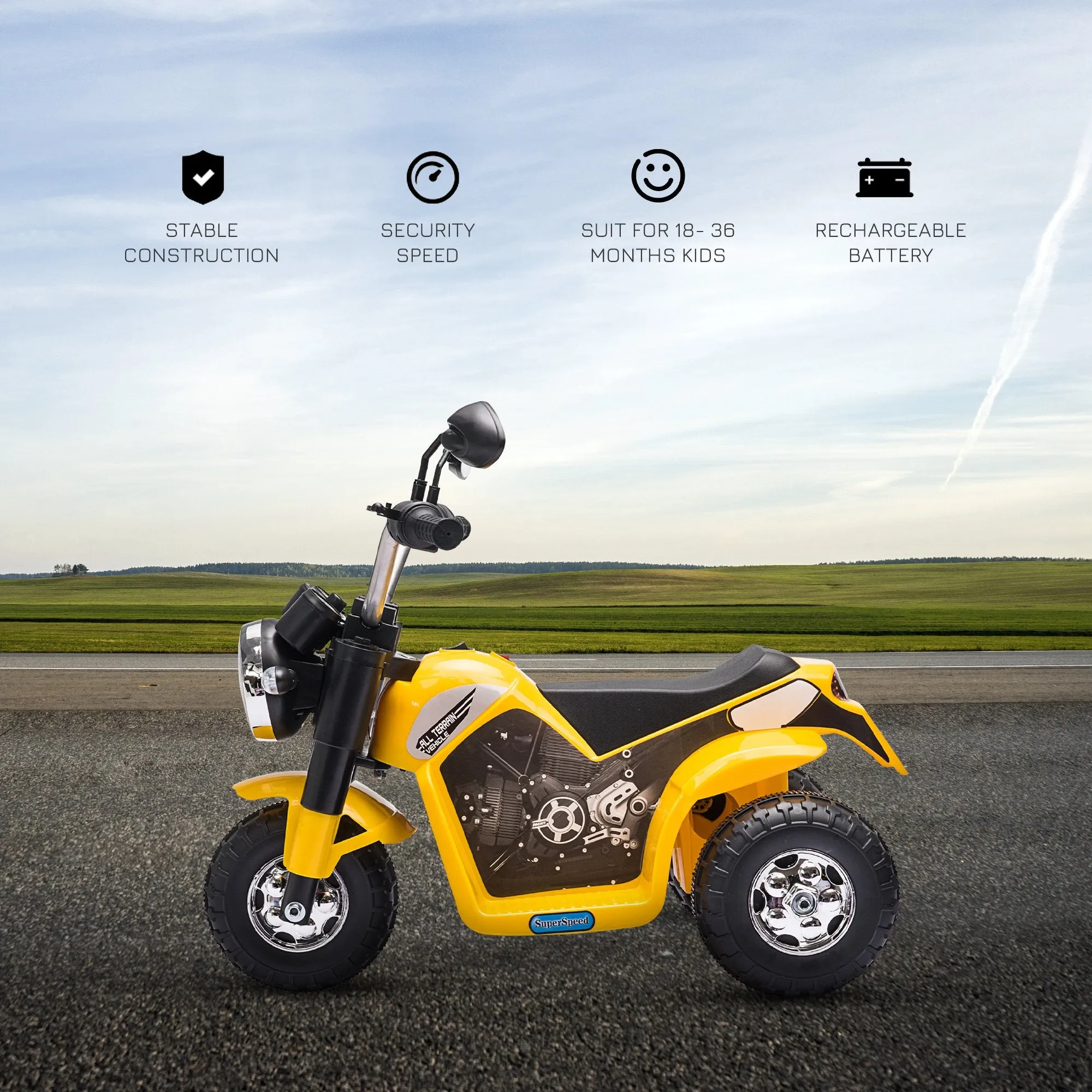 HOMCOM Kids Electric Ride On Motorcycle Bike - Yellow