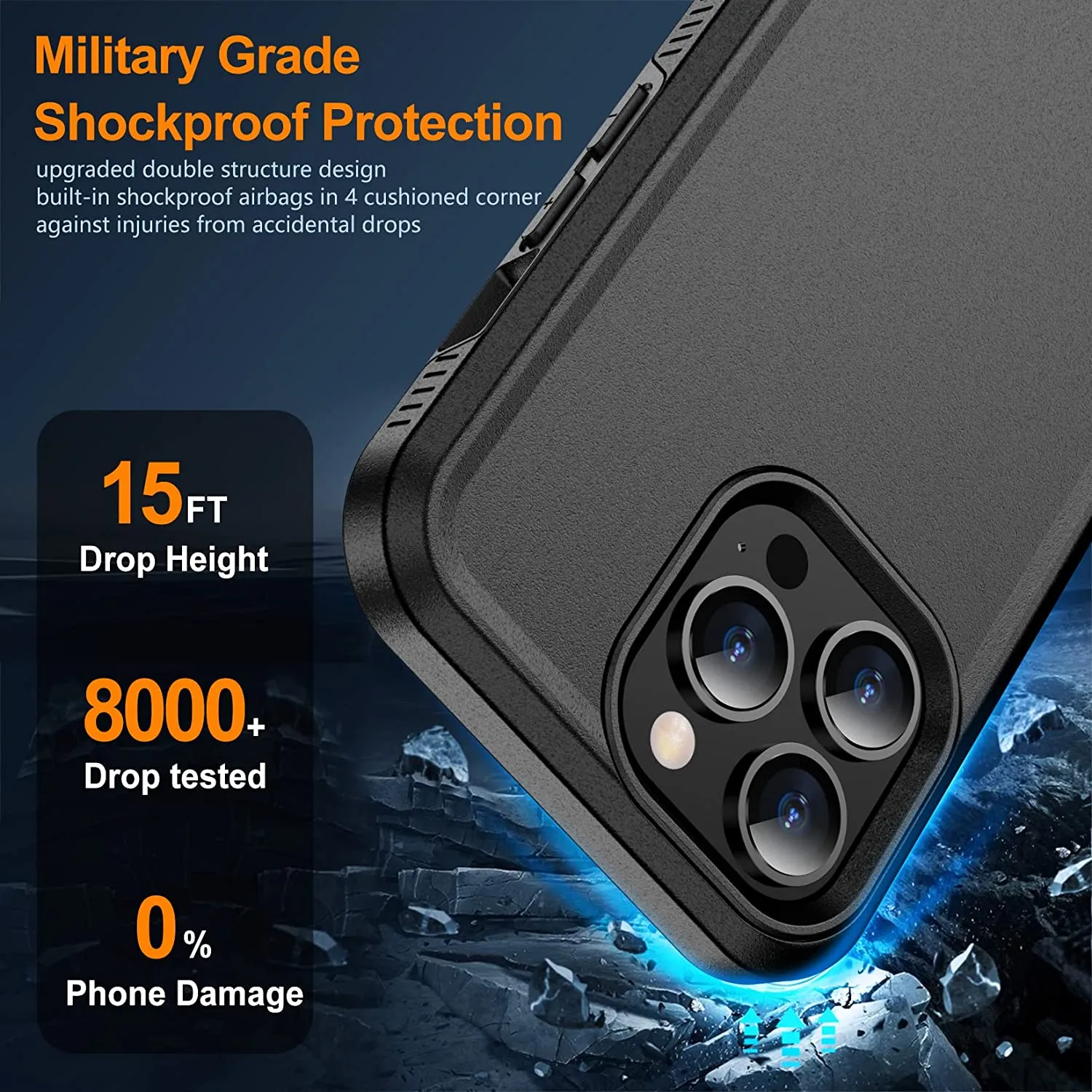 iPhone 14 Pro Max Case Heavy Duty Full-Body Protection Case Black
