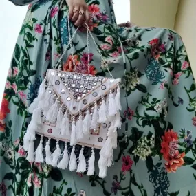 Jayne Bohemian White Fringed Festival Clutch Bag