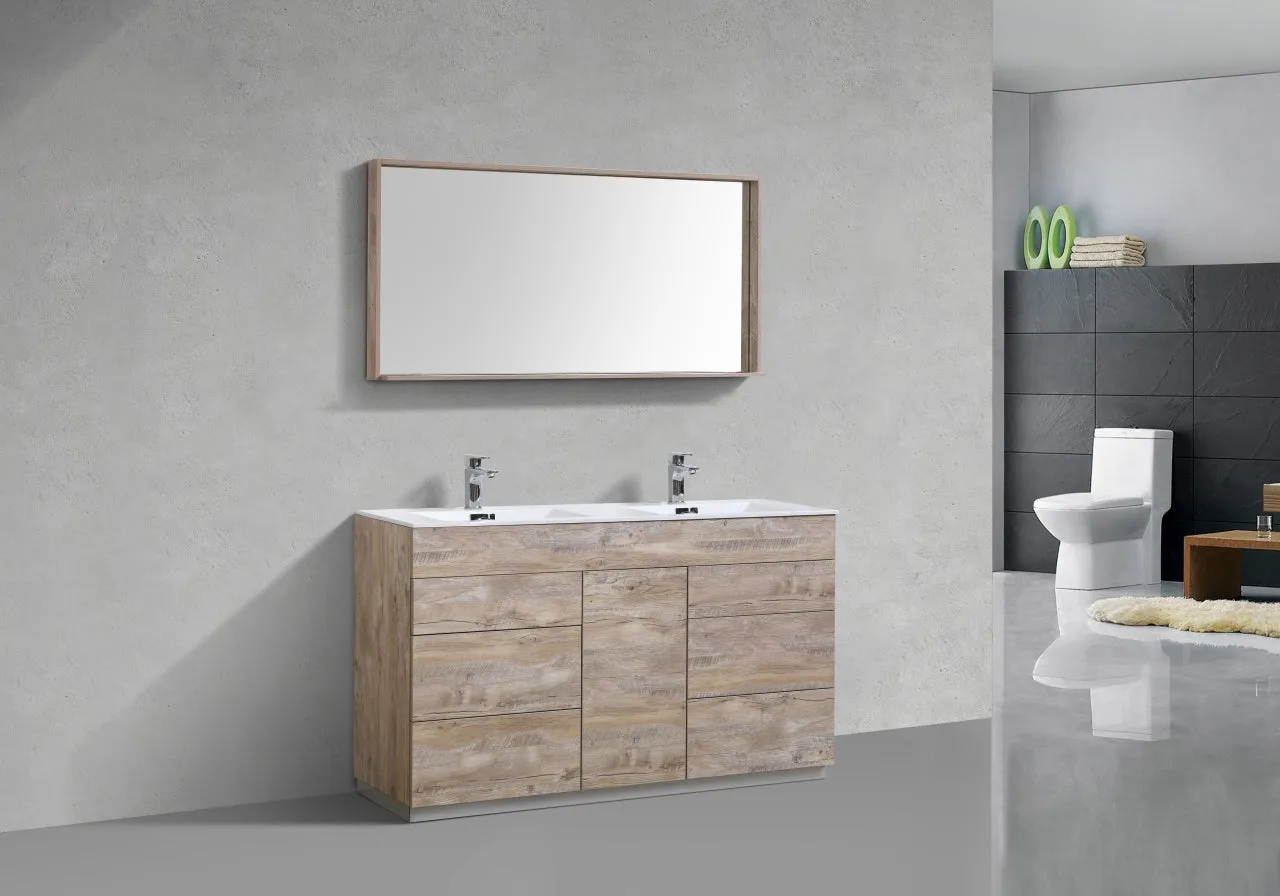 KFM60" Nature Wood, Double Sink, Floor Standing Modern Bathroom Vanity