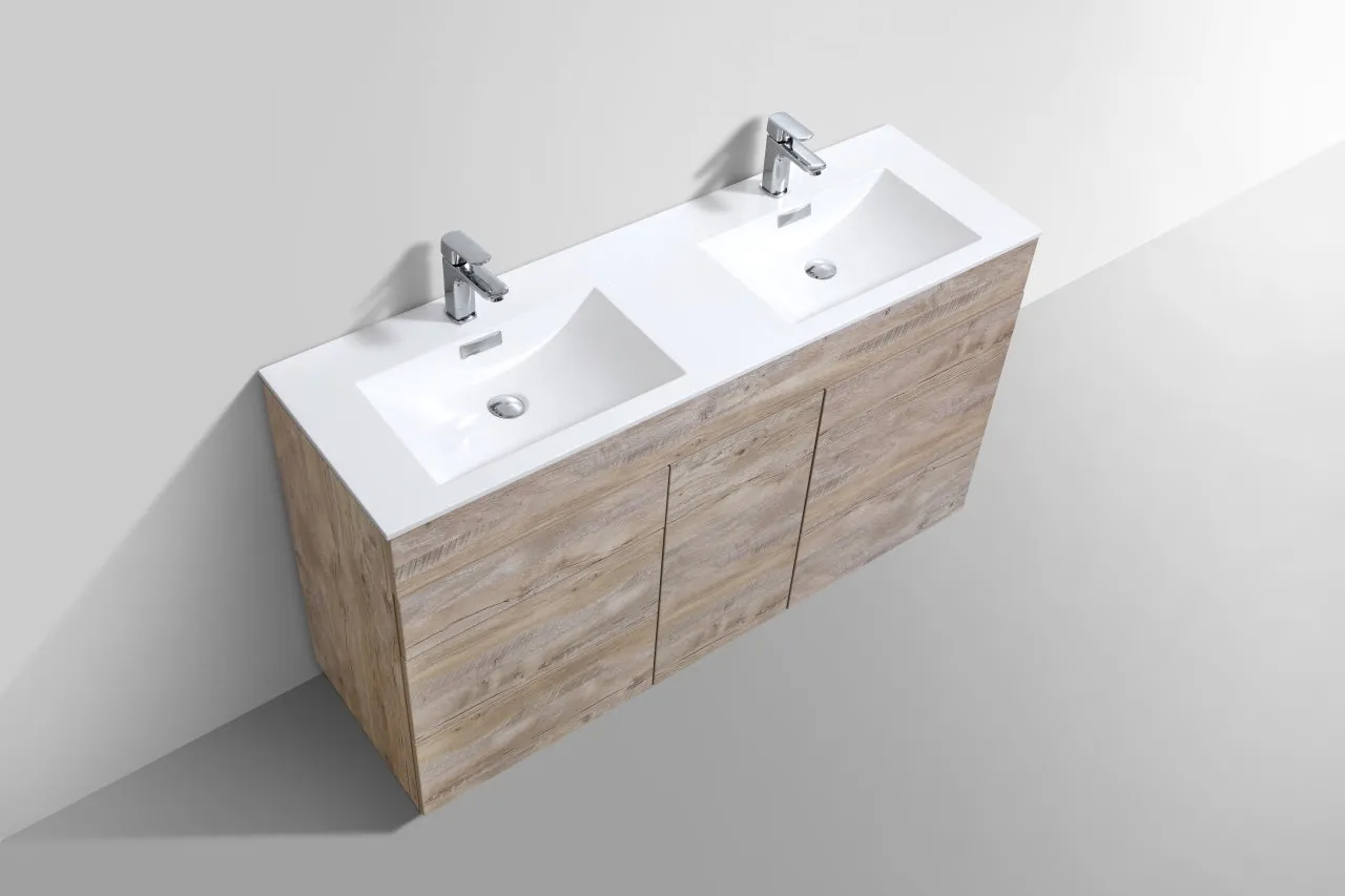 KFM60" Nature Wood, Double Sink, Floor Standing Modern Bathroom Vanity