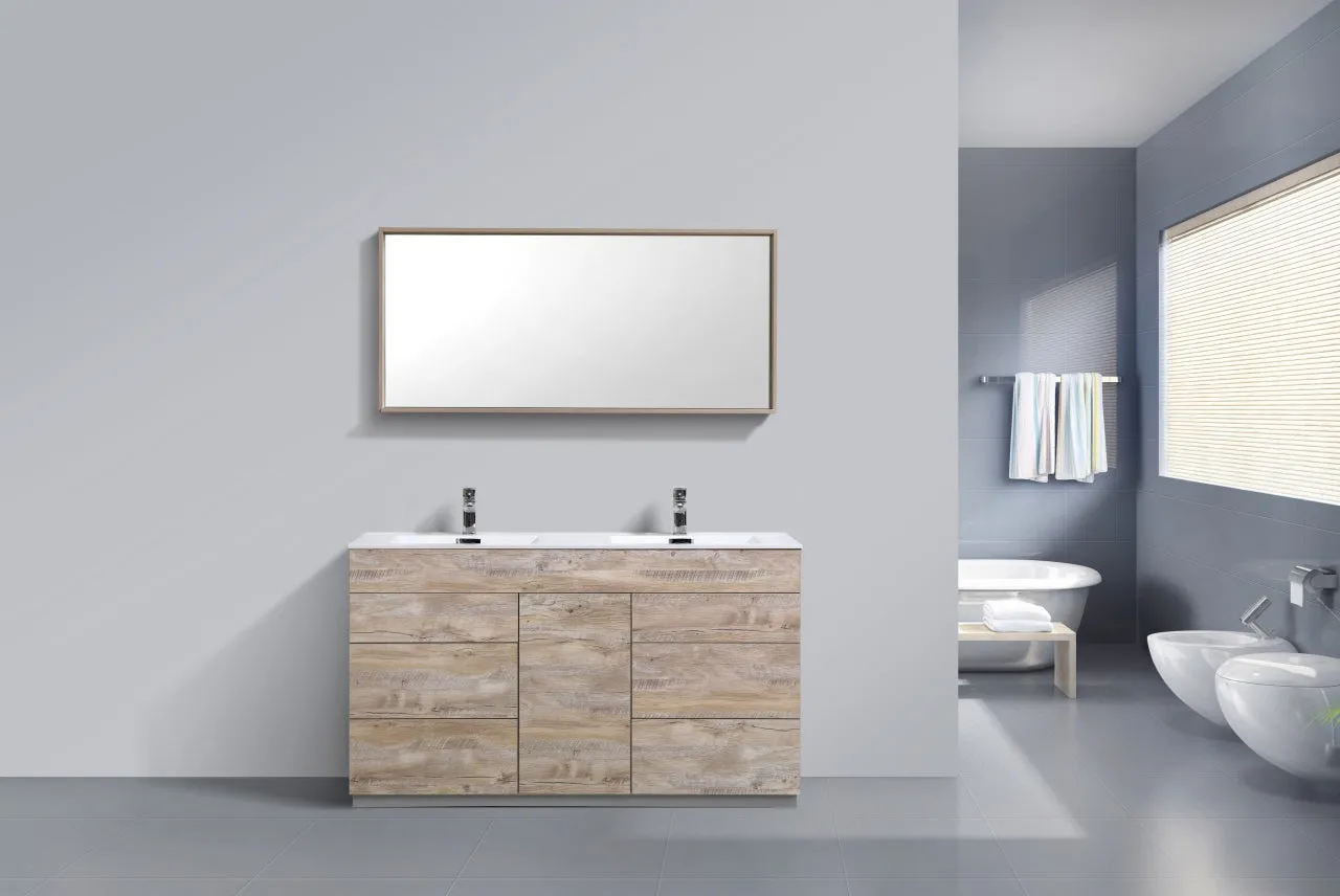 KFM60" Nature Wood, Double Sink, Floor Standing Modern Bathroom Vanity