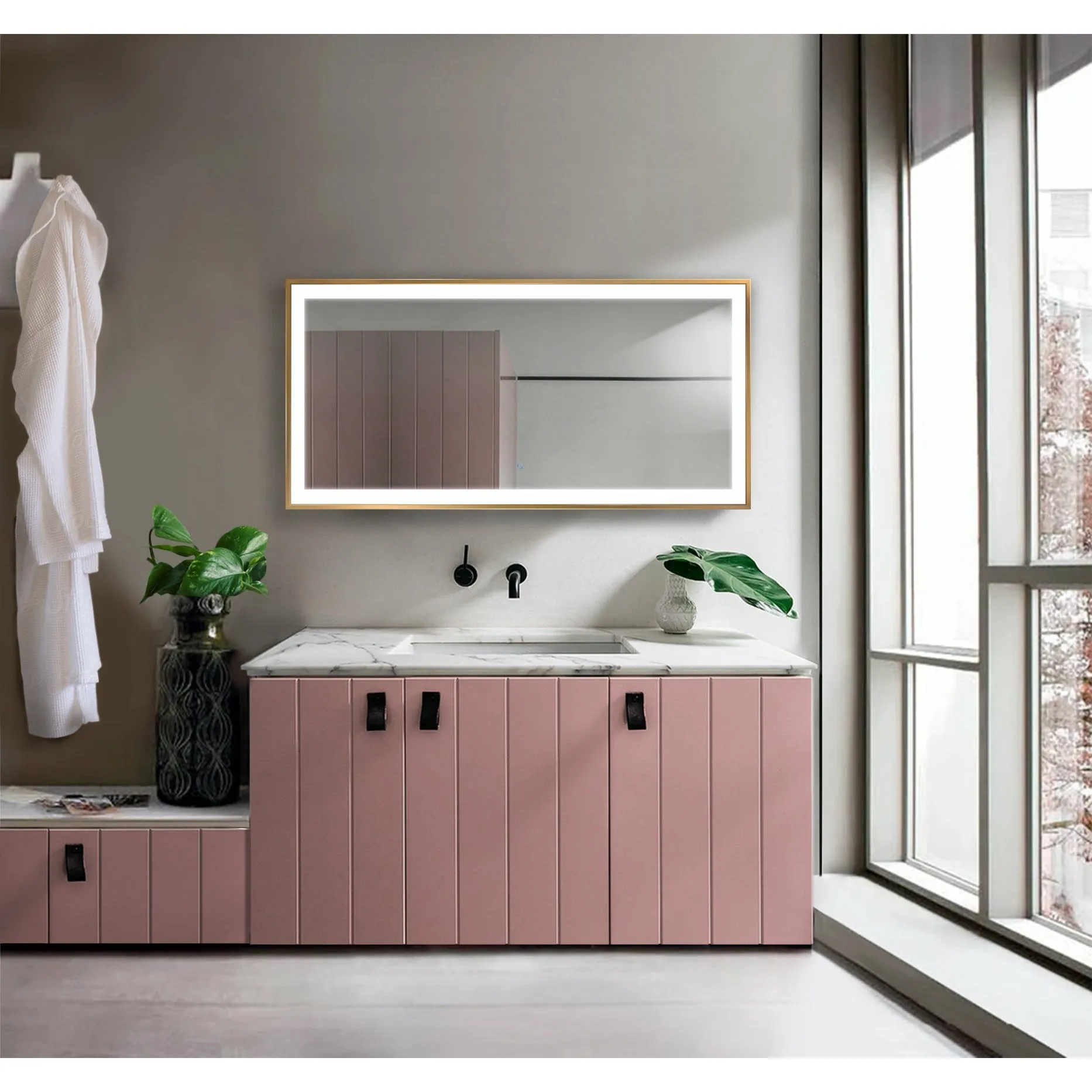 Krugg 60" X 30" Gold Soho LED Bathroom Mirror SOHO6030G