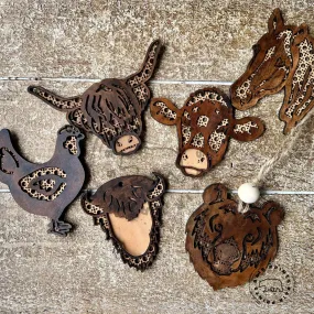 Leather Animal Car Charms. Bear Car Charm. Chicken, Highland Cow, Horse, Buffalo Rearview Mirror Charm.