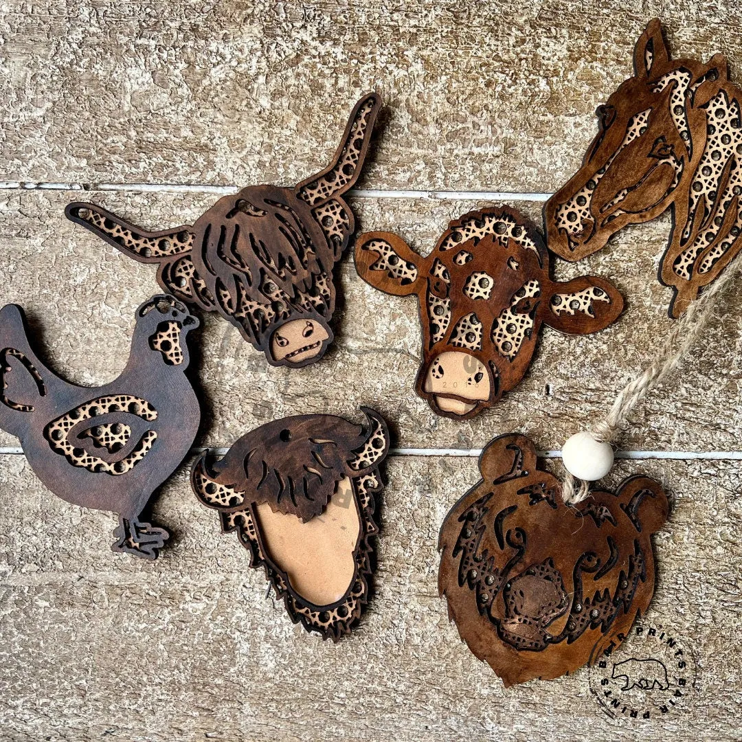 Leather Animal Car Charms. Bear Car Charm. Chicken, Highland Cow, Horse, Buffalo Rearview Mirror Charm.