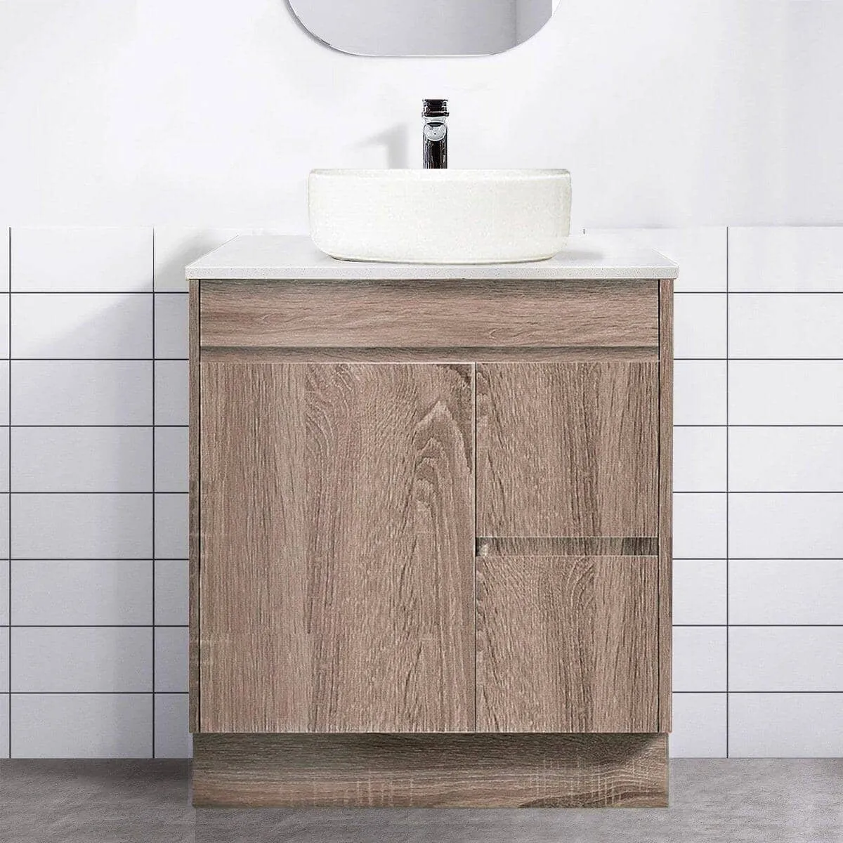 Logan 750mm Timber Vanity (Right Hand)   Luxe Stone Top