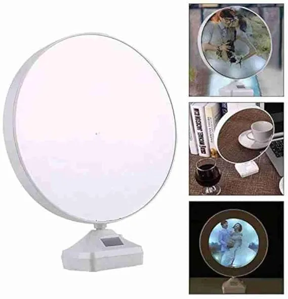 Nainika Magic Mirror Photo Frame With Light Photos Gift Personalized Frames For Valentines Day Gifts, Anniversary, Birthday (Plastic, Tabletop, White, Pack of 1,Round, Framed) (Round)