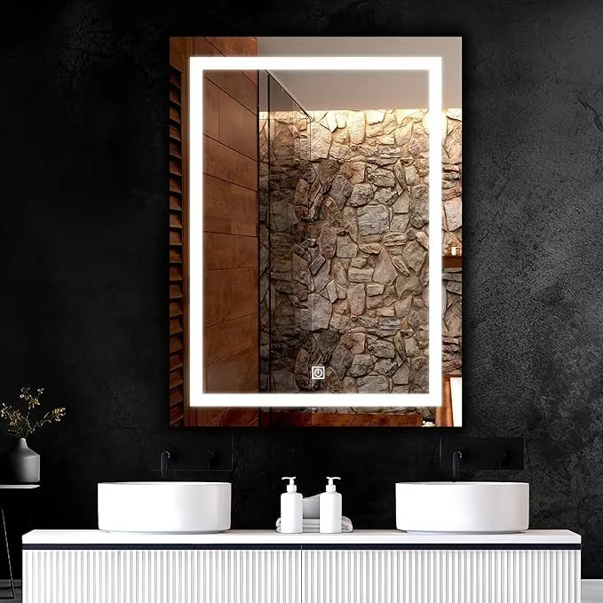 Nayan Glass LED Mirror - Decorative Interior Design for Bedroom, Bathroom, Living Room, Washbasin - Wall Mounted LED Rectangular Shape Bathroom Mirror (12 x 18)