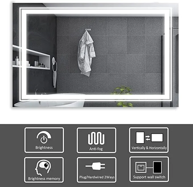 Nayan Glass LED Mirror - Decorative Interior Design for Bedroom, Bathroom, Living Room, Washbasin - Wall Mounted LED Rectangular Shape Bathroom Mirror (12 x 18)