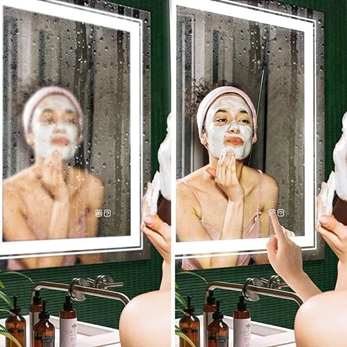 Nayan Glass LED Mirror - Decorative Interior Design for Bedroom, Bathroom, Living Room, Washbasin - Wall Mounted LED Rectangular Shape Bathroom Mirror (12 x 18)