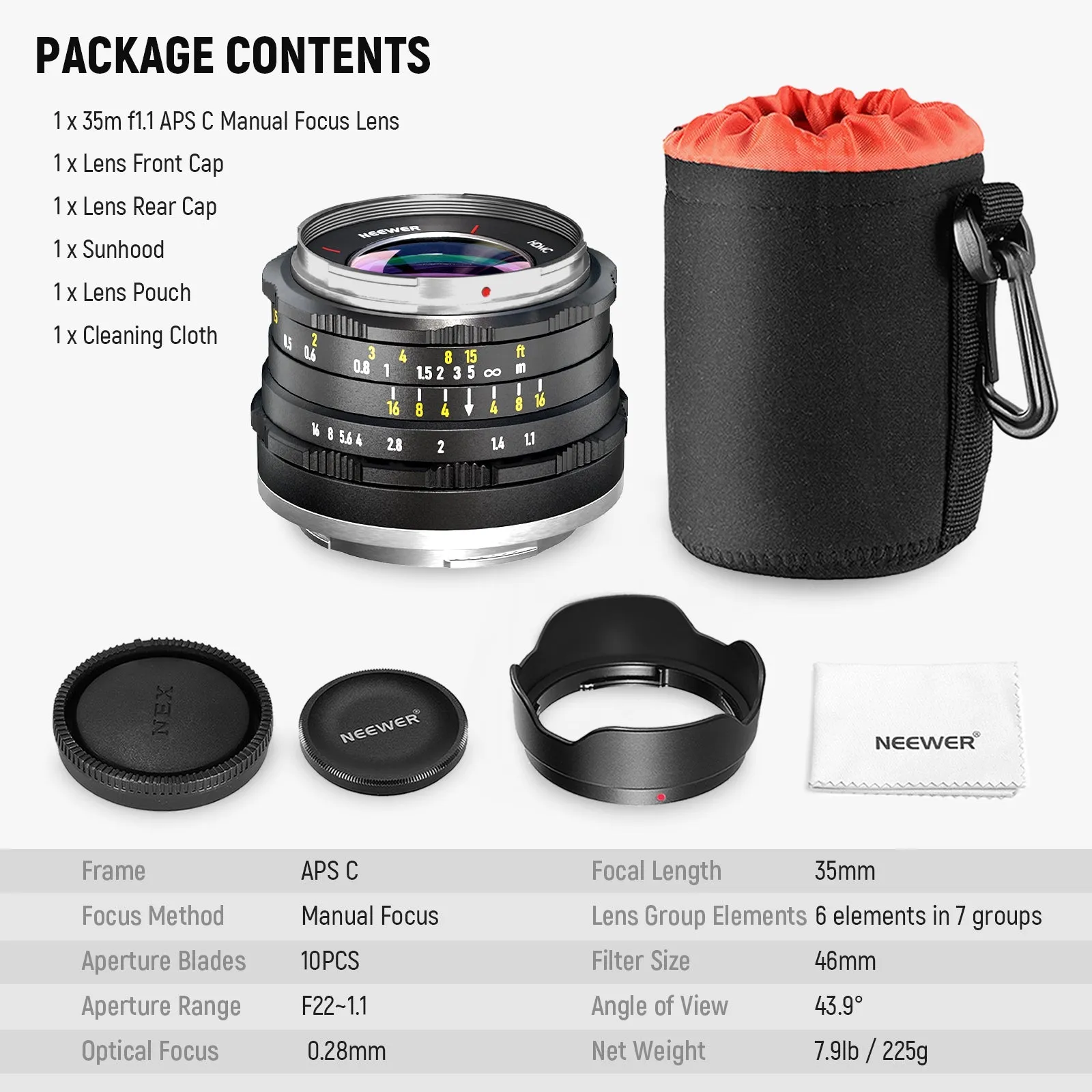 NEEWER 35mm f1.1 APS-C E Mount Manual Focus Prime Lens