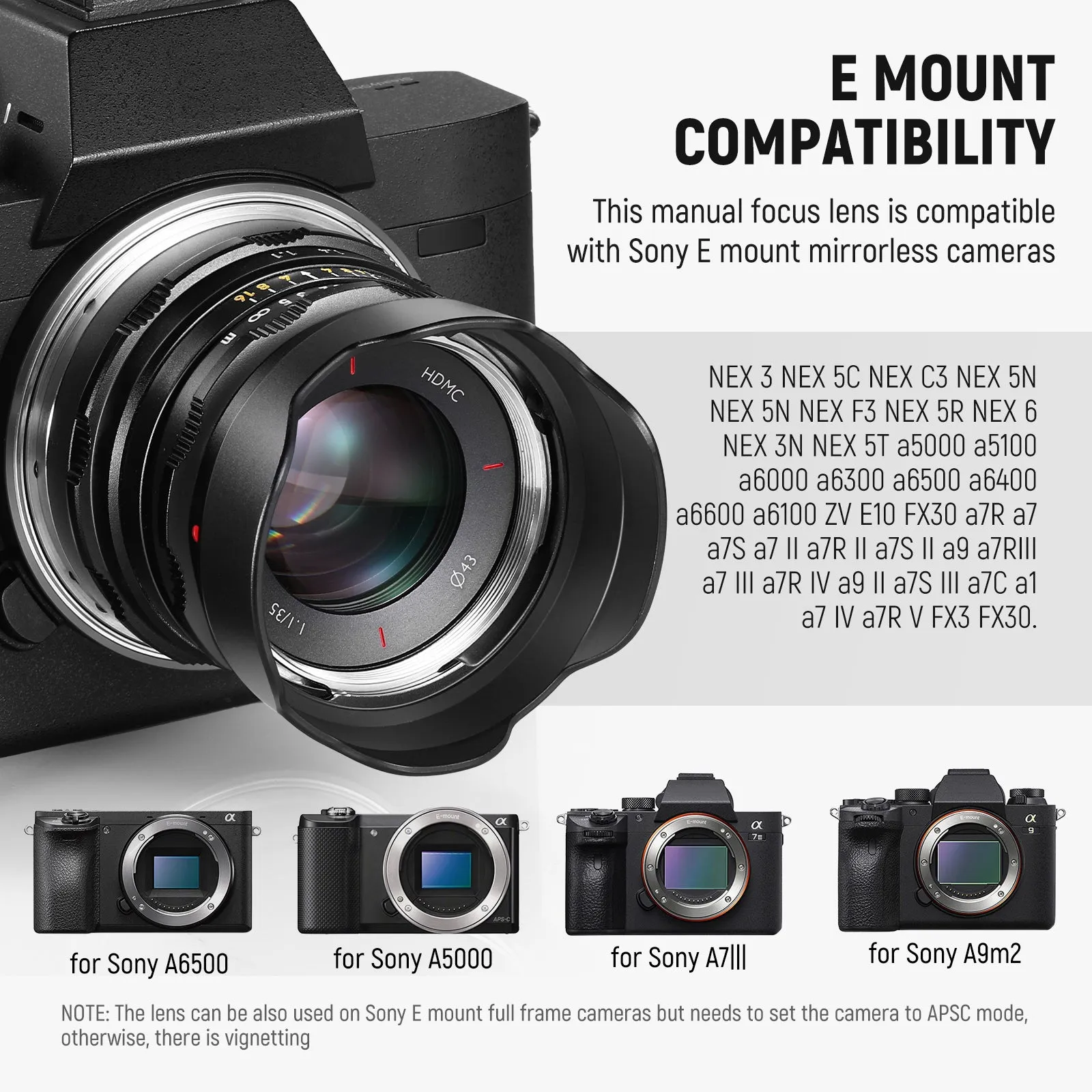 NEEWER 35mm f1.1 APS-C E Mount Manual Focus Prime Lens