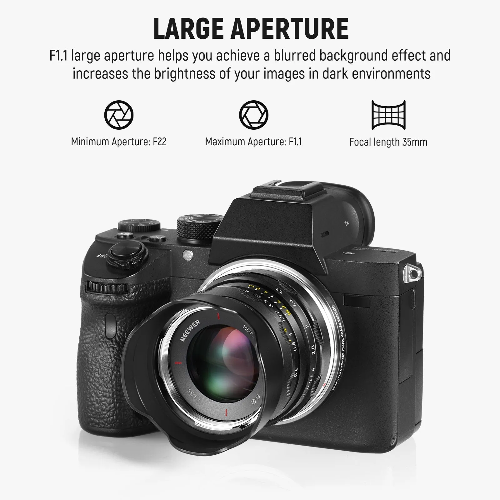 NEEWER 35mm f1.1 APS-C E Mount Manual Focus Prime Lens