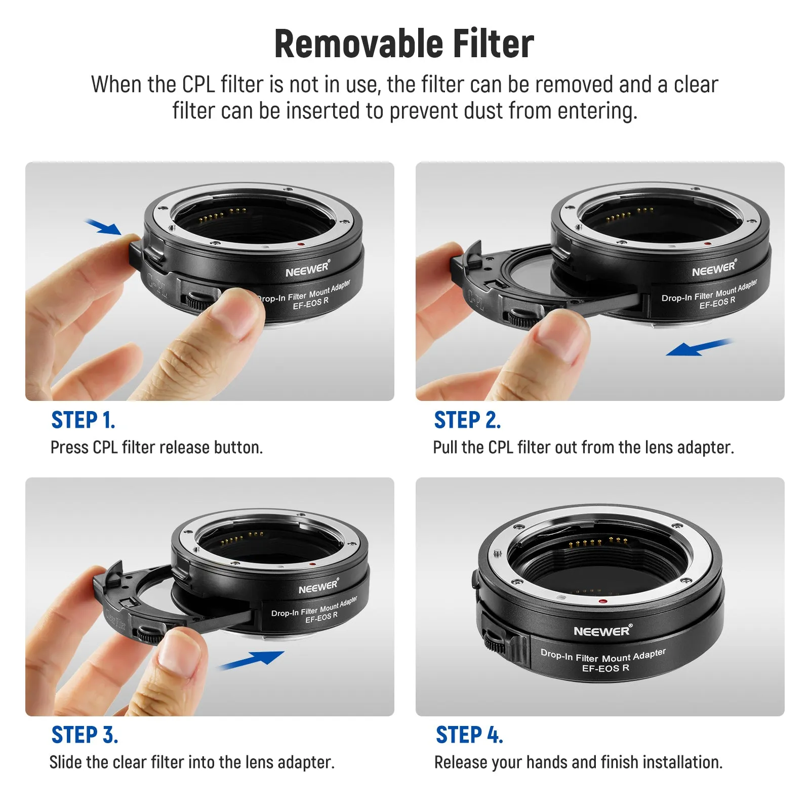 NEEWER EF to EOS R Mount Adapter with Drop in CPL Filter