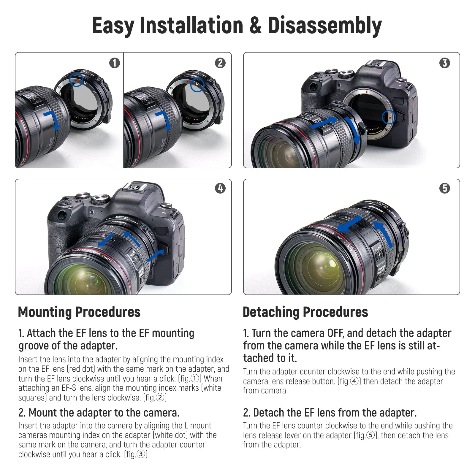 NEEWER EF to EOS R Mount Adapter with Drop in CPL Filter