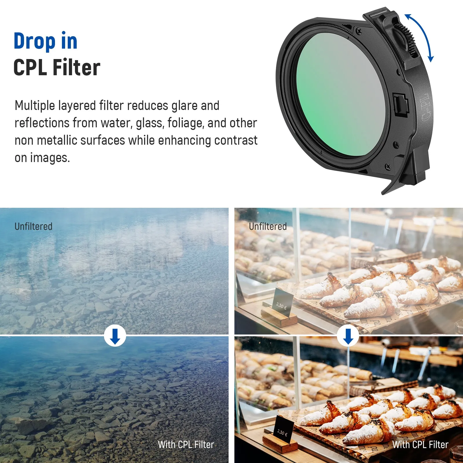 NEEWER EF to EOS R Mount Adapter with Drop in CPL Filter