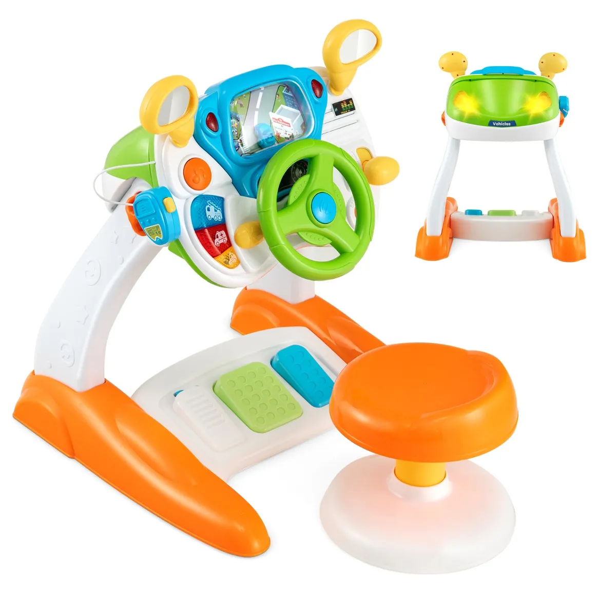 NNECW Kids Steering Wheel Simulated Driving Toy Set with Lights & Sounds