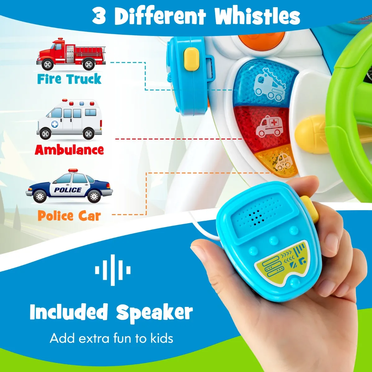 NNECW Kids Steering Wheel Simulated Driving Toy Set with Lights & Sounds