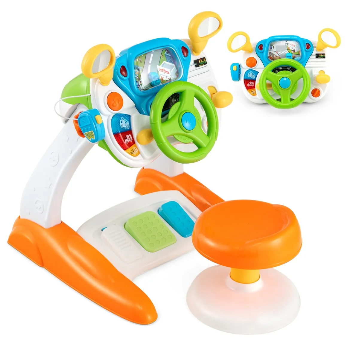 NNECW Kids Steering Wheel Simulated Driving Toy Set with Lights & Sounds