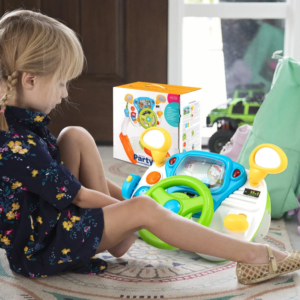 NNECW Kids Steering Wheel Simulated Driving Toy Set with Lights & Sounds
